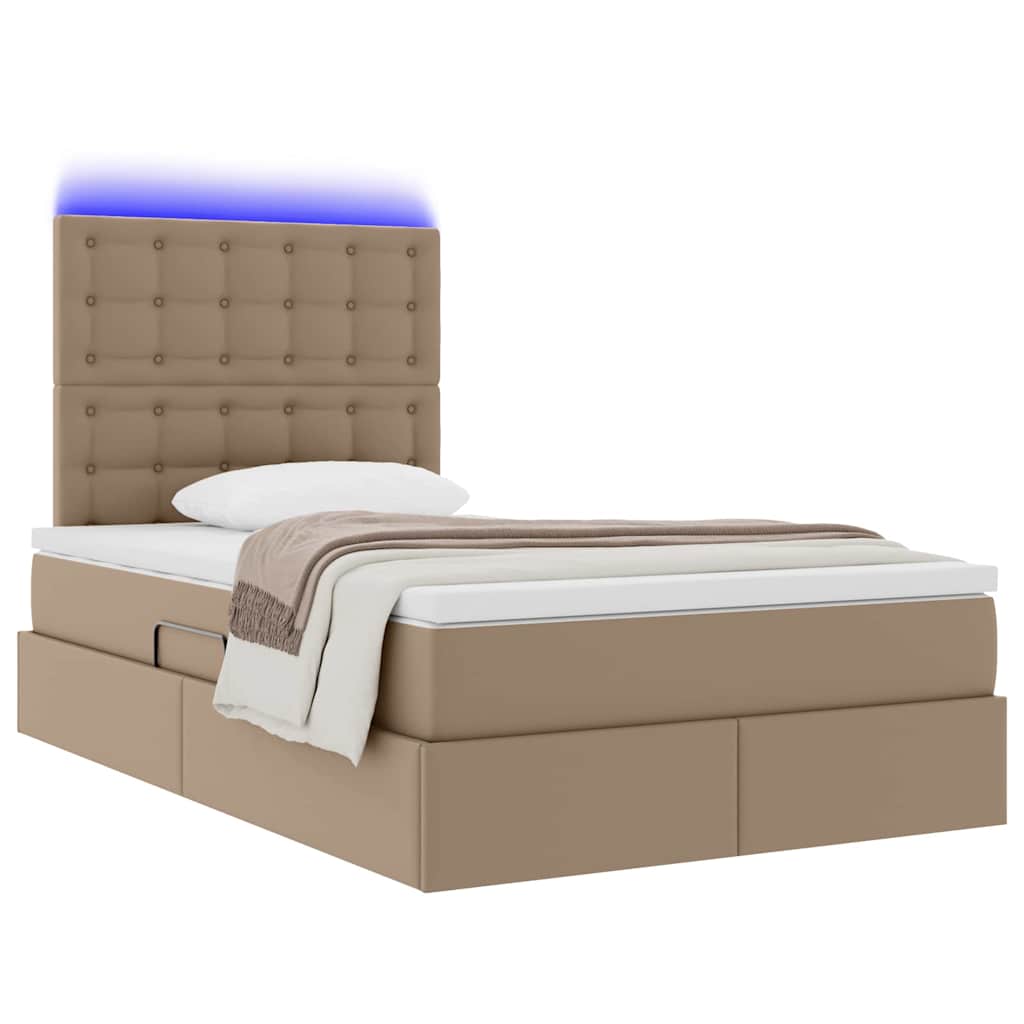 Seng med opbevaring og LED Cappuccino 120 x 200 cm Faux læder