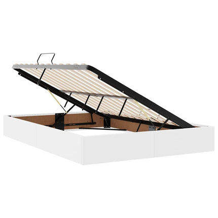 Seng med opbevaring og LED Ren Hvid 140 x 190 cm Faux læder