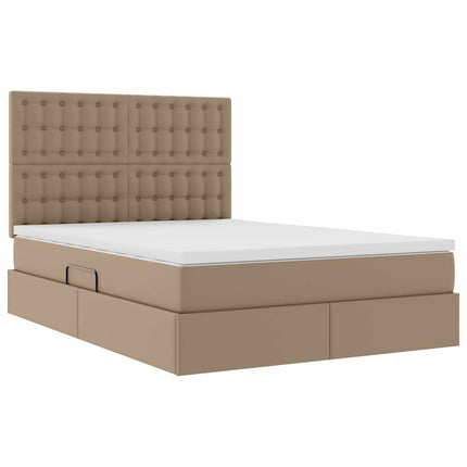 Seng med opbevaring og LED Cappuccino 140 x 190 cm Faux læder