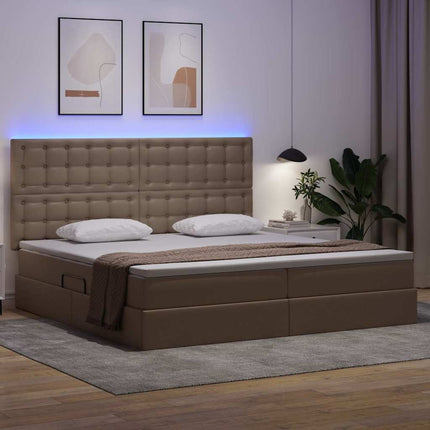 Seng med opbevaring og LED Cappuccino 200 x 200 cm Faux læder