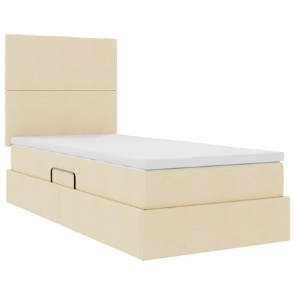 LED opbevarings seng med madras Creme 90 x 190 cm Stof
