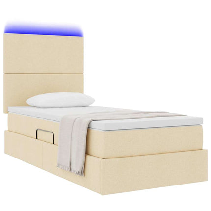 LED opbevarings seng med madras Creme 90 x 190 cm Stof