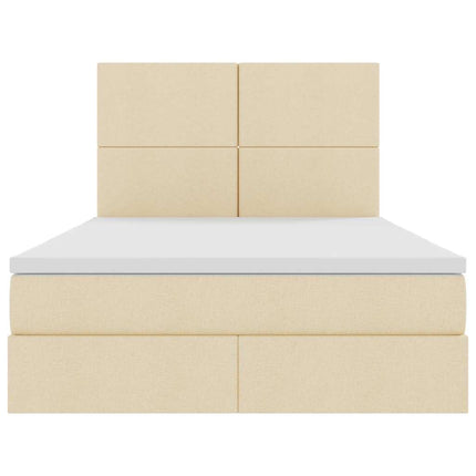 LED opbevarings seng med madras Creme 140 x 190 cm Stof