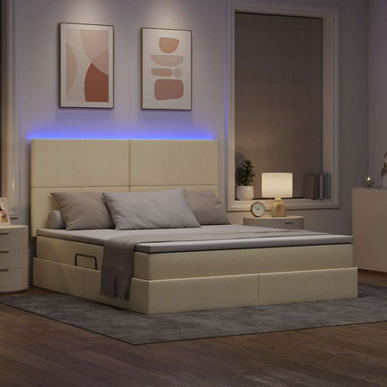 LED opbevarings seng med madras Creme 160 x 200 cm Stof