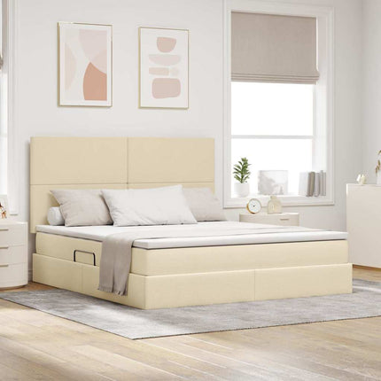 LED opbevarings seng med madras Creme 160 x 200 cm Stof
