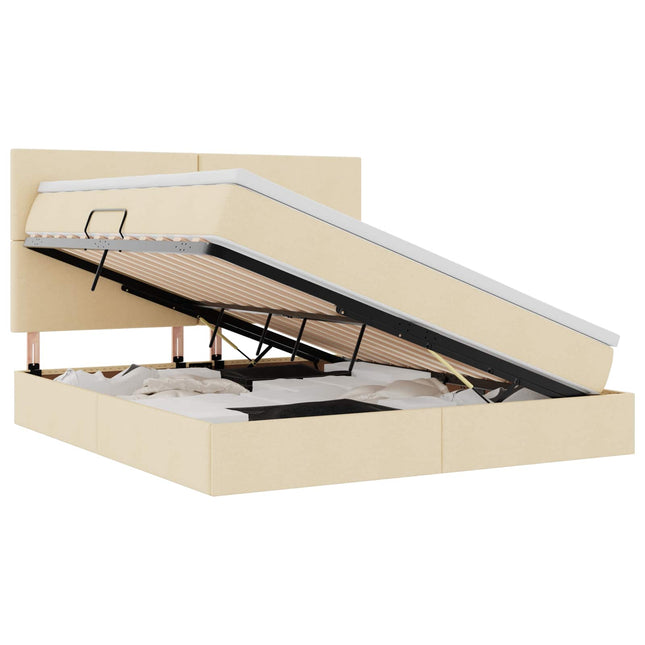 LED opbevarings seng med madras Creme 160 x 200 cm Stof