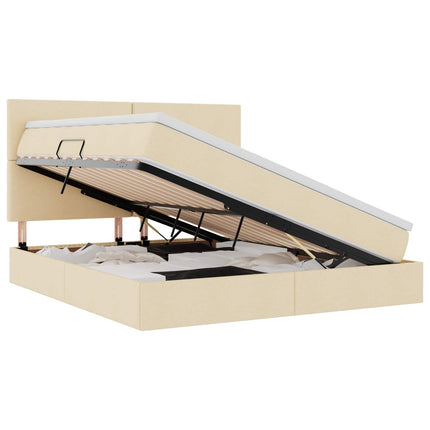 LED opbevarings seng med madras Creme 160 x 200 cm Stof