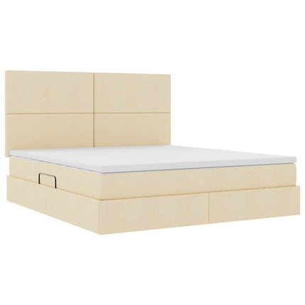 LED opbevarings seng med madras Creme 160 x 200 cm Stof