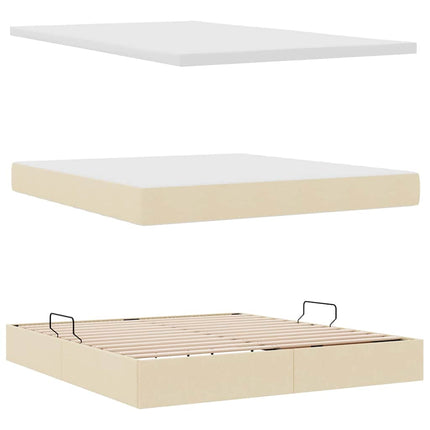 LED opbevarings seng med madras Creme 160 x 200 cm Stof