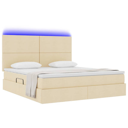 LED opbevarings seng med madras Creme 160 x 200 cm Stof