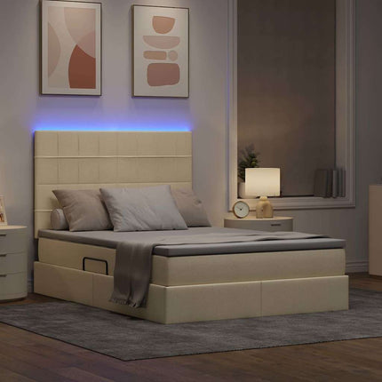 LED opbevarings seng med madras Creme 140 x 190 cm Stof