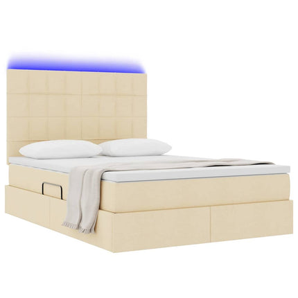 LED opbevarings seng med madras Creme 140 x 190 cm Stof