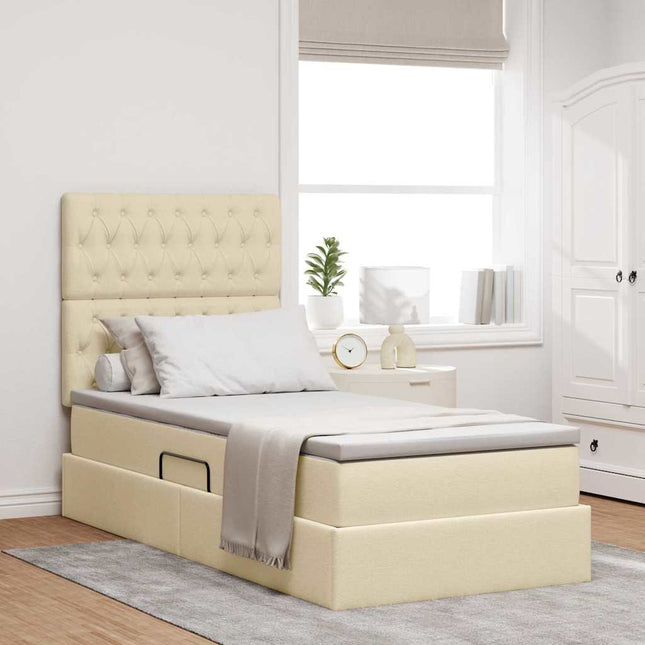 LED opbevarings seng med madras Creme 90 x 190 cm Stof