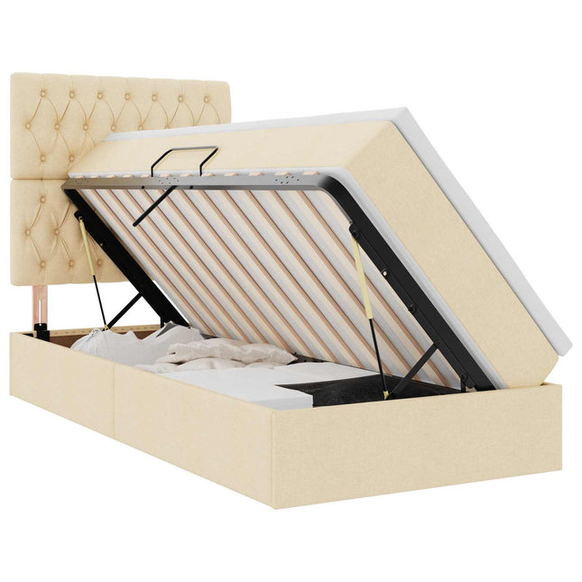 LED opbevarings seng med madras Creme 90 x 190 cm Stof
