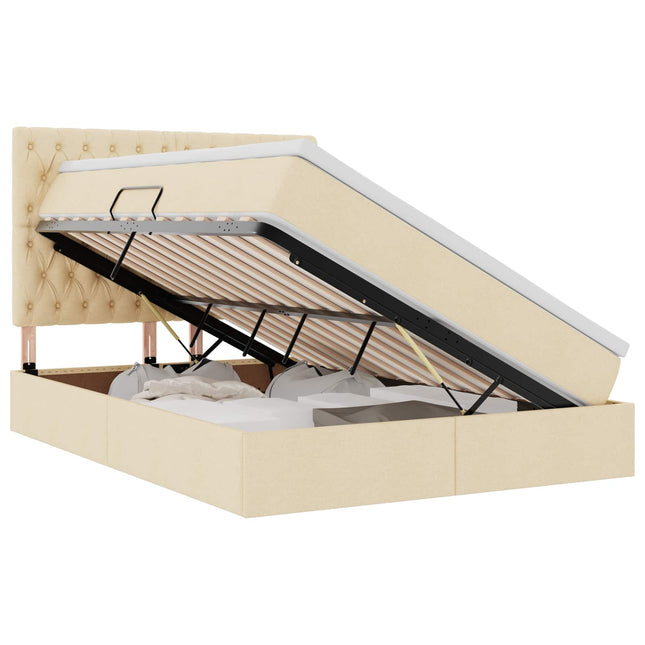 LED opbevarings seng med madras Creme 140 x 190 cm Stof