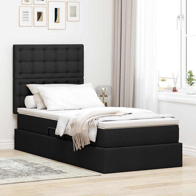 LED opbevarings seng med madras Sort 90 x 190 cm Stof
