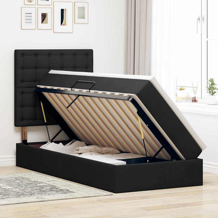 LED opbevarings seng med madras Sort 90 x 190 cm Stof