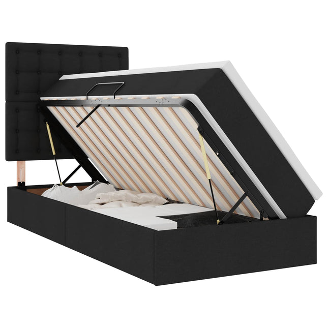 LED opbevarings seng med madras Sort 90 x 190 cm Stof