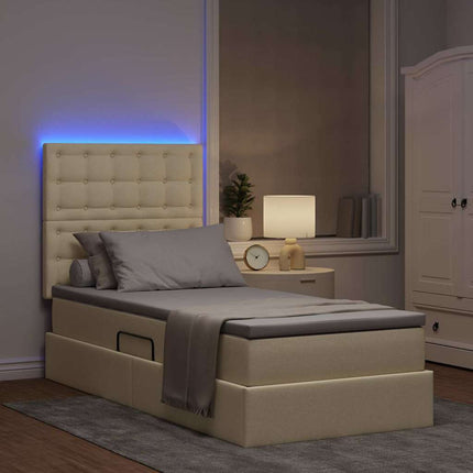 LED opbevarings seng med madras Creme 90 x 190 cm Stof