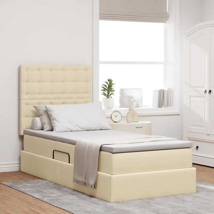 LED opbevarings seng med madras Creme 90 x 190 cm Stof