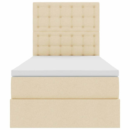 LED opbevarings seng med madras Creme 90 x 190 cm Stof