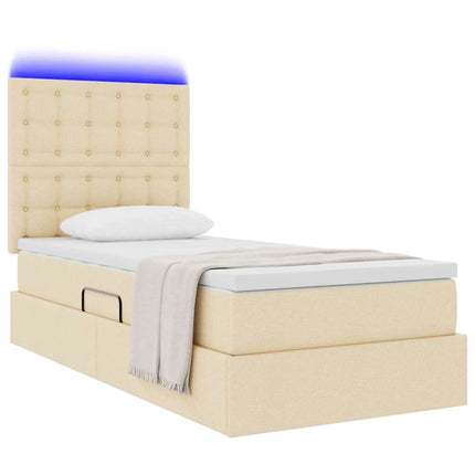 LED opbevarings seng med madras Creme 90 x 190 cm Stof