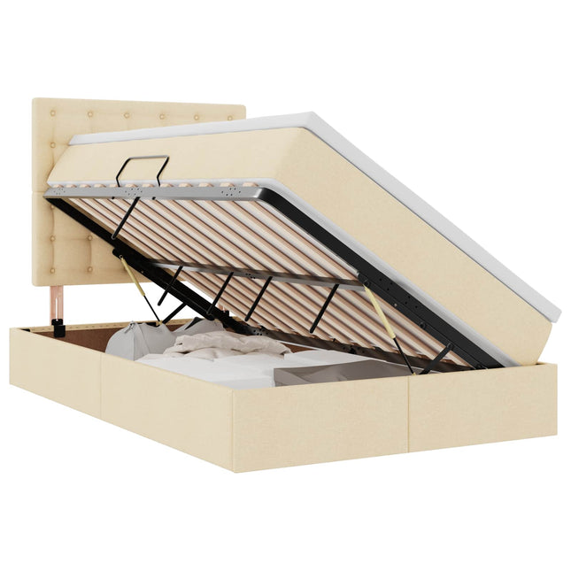 LED opbevarings seng med madras Cremefarvet 120 x 190 cm Stof