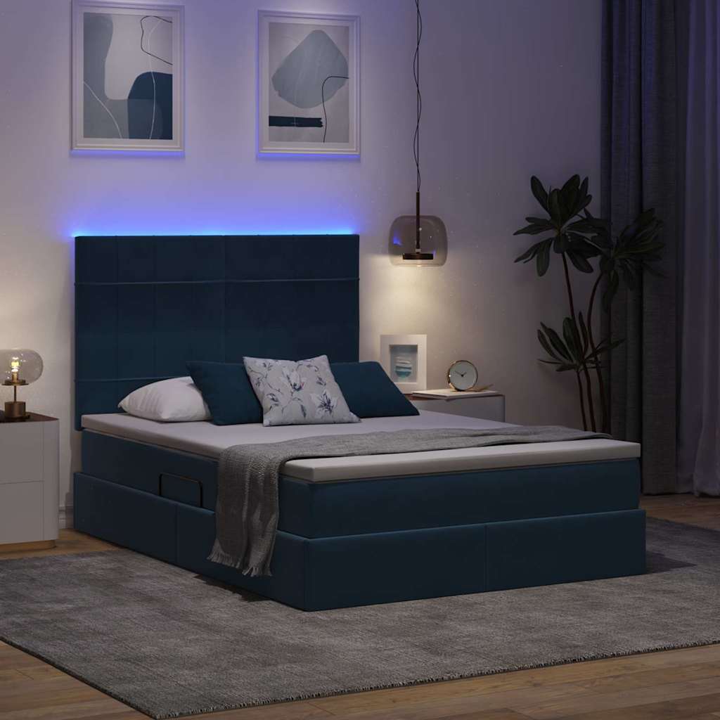 LED opbevarings seng med madras Mørk blå 140 x 190 cm Fløjl