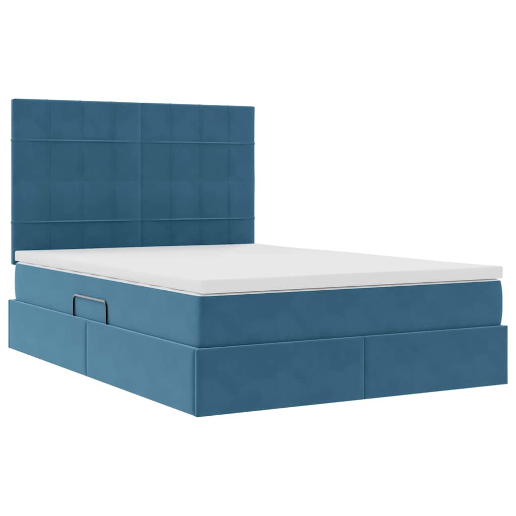 LED opbevarings seng med madras Mørk blå 140 x 190 cm Fløjl