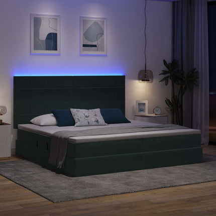 LED opbevarings seng med madras Mørkegrøn 200 x 200 cm Fløjl