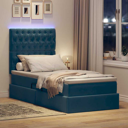 LED opbevarings seng med madras Mørk blå 90 x 200 cm Fløjl