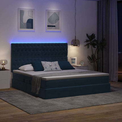 LED opbevarings seng med madras Mørk blå 180 x 200 cm Fløjl