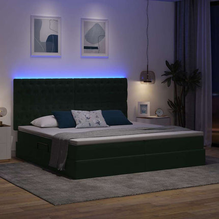 LED opbevarings seng med madras Mørkegrøn 200 x 200 cm Fløjl