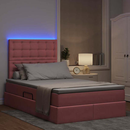 LED opbevarings seng med madras Lyserød 120 x 200 cm Fløjl