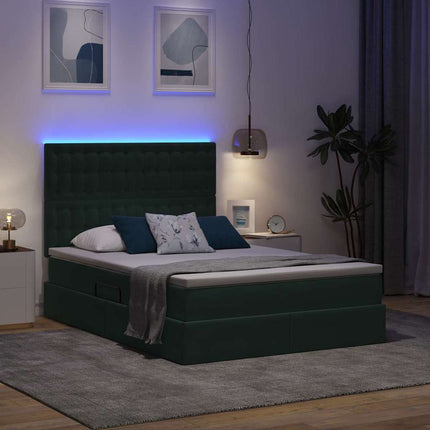 LED opbevarings seng med madras Mørkegrøn 140 x 200 cm Fløjl