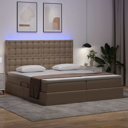 Seng med opbevaring og LED Cappuccino 200 x 200 cm Kunstlæder