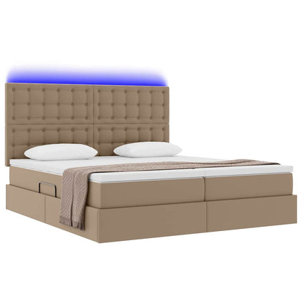 Seng med opbevaring og LED Cappuccino 200 x 200 cm Kunstlæder