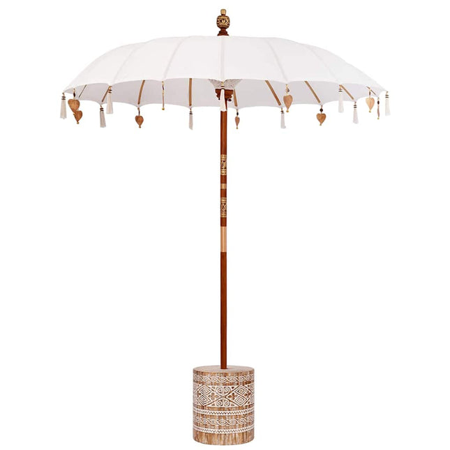 Balinesisk parasol med base Creme og hvid 190 x 190 x 250 cm