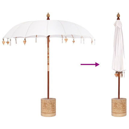 Balinesisk parasol med base Creme 215 x 215 x 260 cm