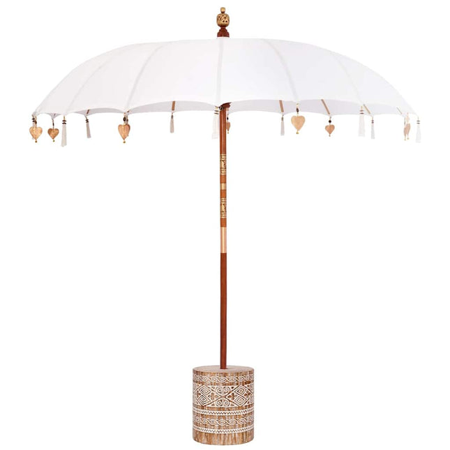 Balinesisk parasol med base Creme og hvid 220 x 220 x 250 cm