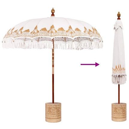 Balinesisk parasol med base Creme 215 x 215 x 260 cm
