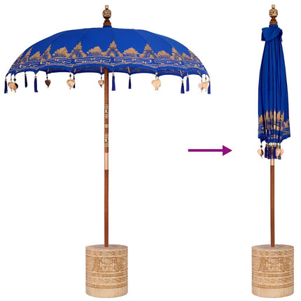 Balinesisk parasol med base Blå 185 x 185 x 260 cm