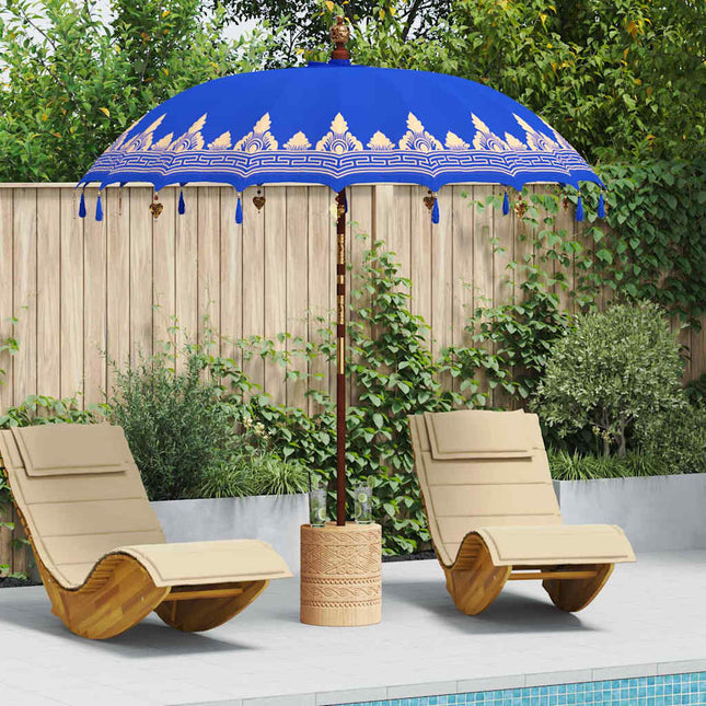 Balinesisk parasol med base Blå 215 x 215 x 260 cm