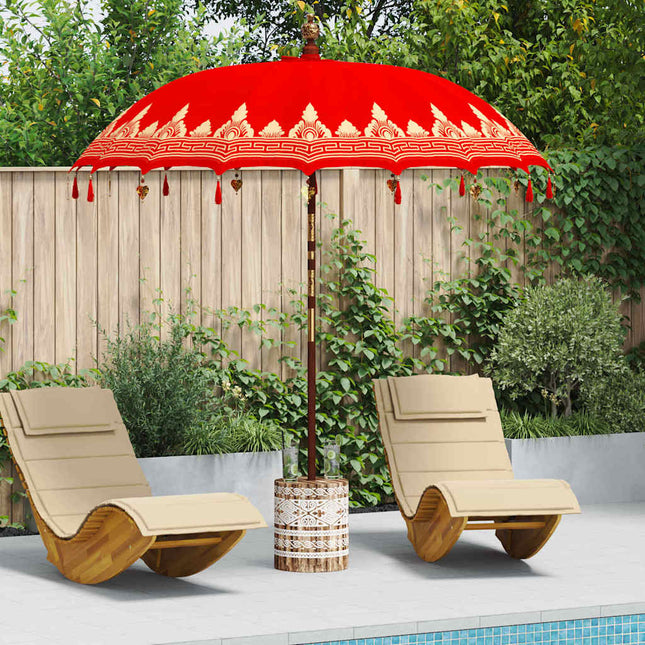 Balinesisk parasol med base Rød 215 x 215 x 260 cm