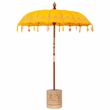 Balinesisk parasol med base Gul 185 x 185 x 260 cm