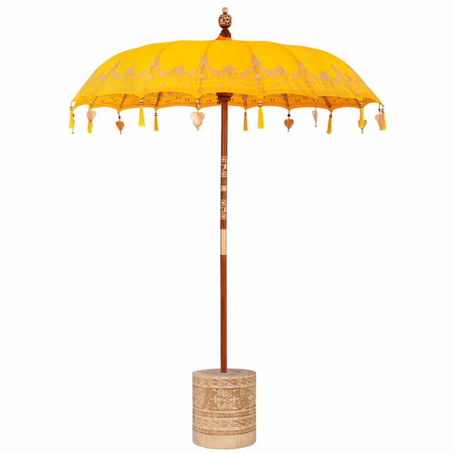 Balinesisk parasol med base Gul 185 x 185 x 260 cm
