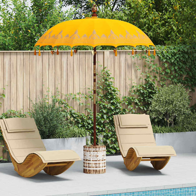 Balinesisk parasol med base Gul 185 x 185 x 260 cm