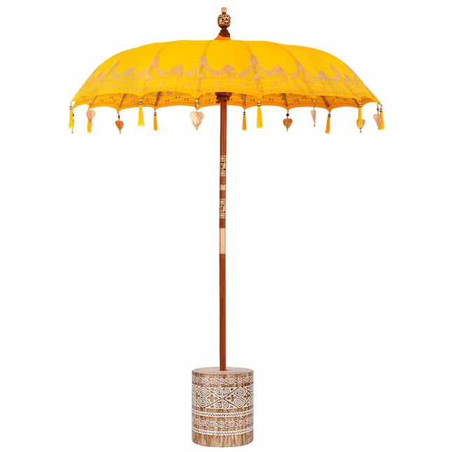 Balinesisk parasol med base Gul 185 x 185 x 260 cm