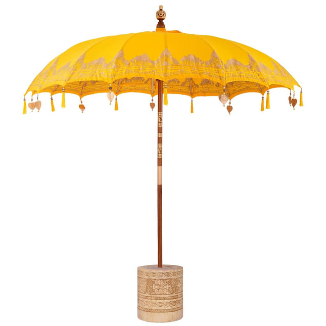 Balinesisk parasol med base Gul 215 x 215 x 260 cm