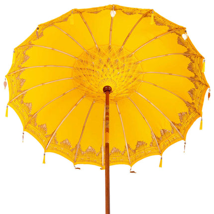Balinesisk parasol med base Gul 215 x 215 x 260 cm